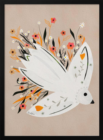 Peaceful Floral Dove | Poster - Black Metal Frame Interior