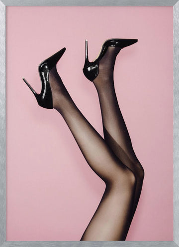 Elegant Heels on Pink | Poster - Silver Frame Interior