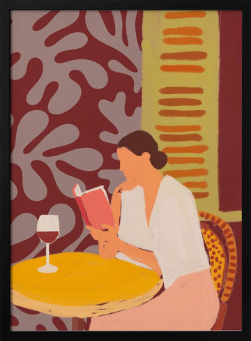 Leisurely Cafe Reading | Poster - Black Metal Frame Interior