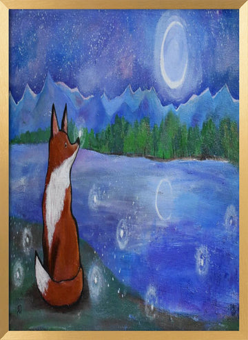Moonlit Fox Dreams | Poster - Gold Frame Interior