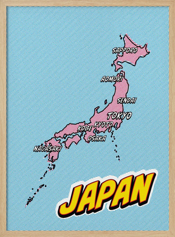Pop Art Japan Map | Poster - Wood Frame Interior