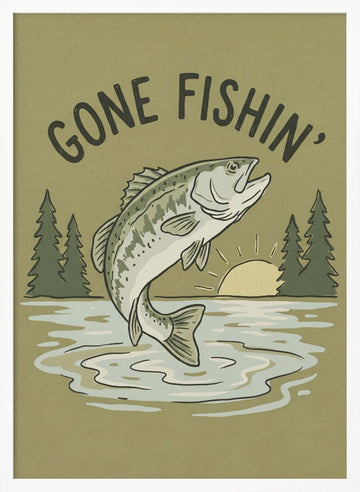 Gone Fishin Bass Lake | Poster - White Frame Interior