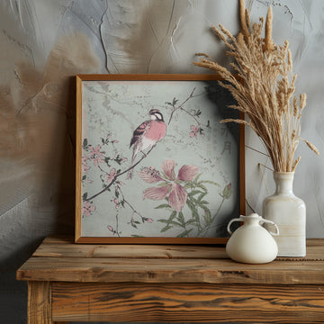 Pink Bird Cherry Blossoms | Poster - Room Interior 1