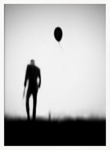 Man And Drifting Balloon | Poster - White Frame Interior