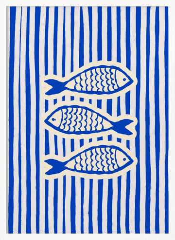 Three Blue Fish | Poster - White Frame Interior