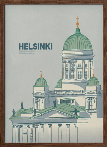 Helsinki Cathedral Illustration | Poster - Walnut Frame Interior