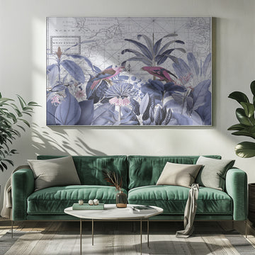 Pink Parrots Tropical Map | Poster - Room Interior 1