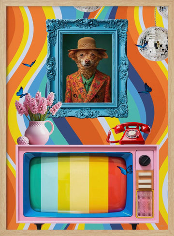 Groovy Dog Portrait | Poster - Wood Frame Interior