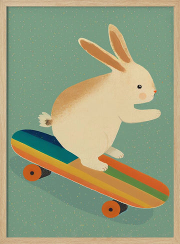Skateboarding Bunny | Poster - Wood Frame Interior