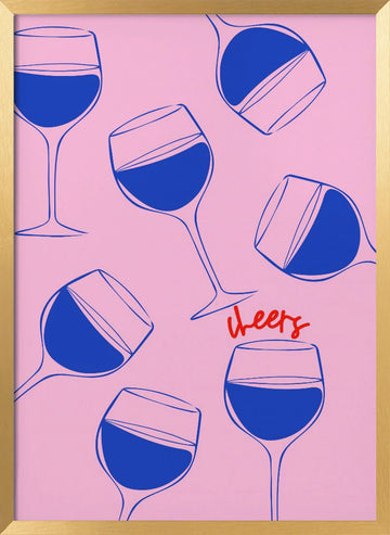 Cheers Pink Wine | Poster - Gold Frame Interior