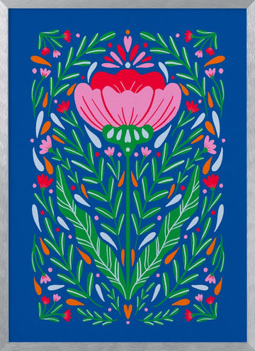 Vibrant Folk Flower | Poster - Silver Frame Interior