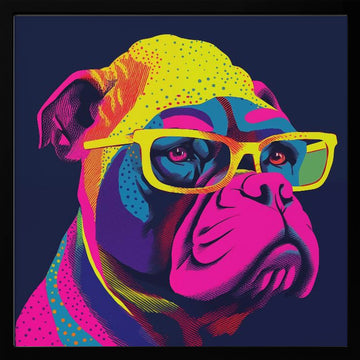 Neon Pop Art Bulldog | Poster - Black Metal Frame Interior