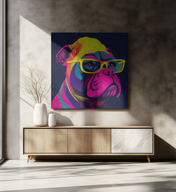 Neon Pop Art Bulldog | Canvas - Room Interior 2