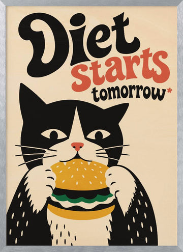 Hungry Cat Diet Tomorrow | Poster - Silver Frame Interior