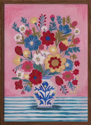 Vase Abundant Floral Still Life | Poster - Walnut Frame Interior
