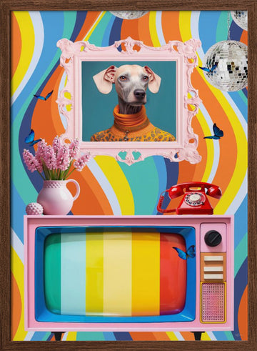 Stylish Dog Retro Vibe | Poster - Walnut Frame Interior
