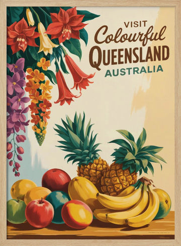 Queensland Tropical Fruit and Flowers | Poster - Wood Frame Interior