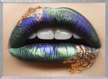 Iridescent Gold Lips | Poster - Silver Frame Interior