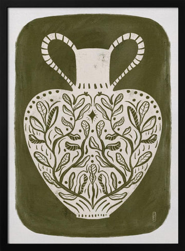 Botanical Folk Vase | Poster - Black Metal Frame Interior