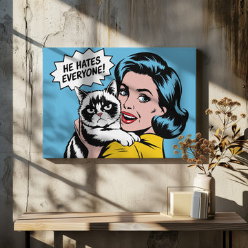 Cheerful Woman Grumpy Pet | Canvas - Room Interior 2