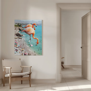 Surreal Beach Flamingos | Canvas - Room Interior 1