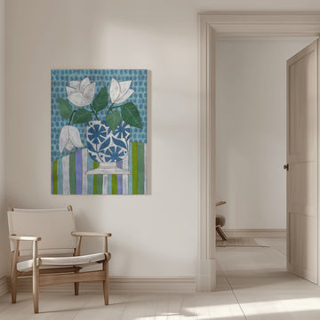 Fresh Blooms Blue Vase | Canvas - Room Interior 1