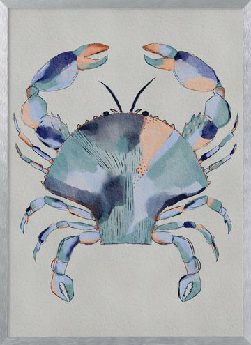 Coastal Blue Crab Painting | Poster - Silver Frame Interior
