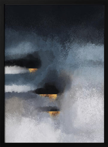Golden Storm Abstract | Poster - Black Metal Frame Interior