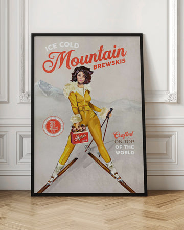 Ice Cold Beer Vintage Pinup Ski Art | Poster - Room Interior 1