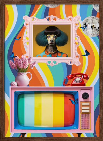 Whimsical Poodle Pop Art | Poster - Walnut Frame Interior