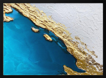 Golden Coastal Abstract | Poster - Black Metal Frame Interior