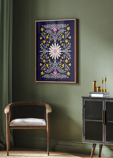 Folk Art Daisy Pattern | Poster - Room Interior 2