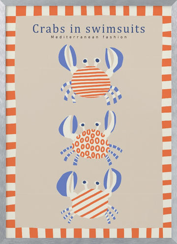 Cute Crabs In Swimsuits | Poster - Silver Frame Interior