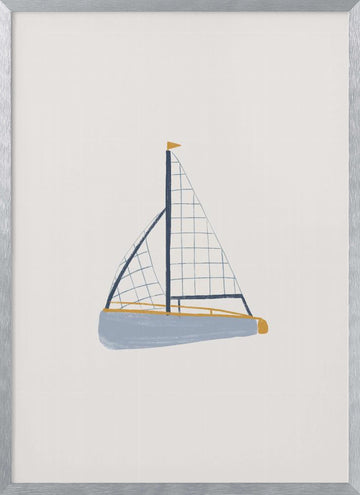 Blue Sailboat Illustration | Poster - Silver Frame Interior