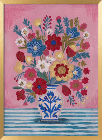 Vase Abundant Floral Still Life | Poster - Gold Frame Interior