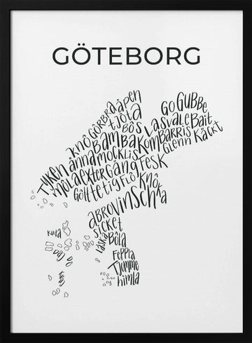 Gothenburg Slang Map | Poster - Black Metal Frame Interior