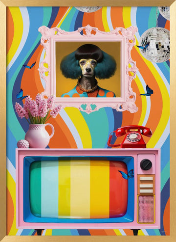 Whimsical Poodle Pop Art | Poster - Gold Frame Interior