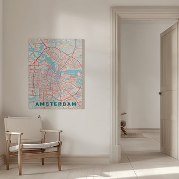 Stylized Amsterdam Map | Canvas - Room Interior 1