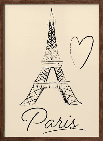 Eiffel Tower Paris Love | Poster - Walnut Frame Interior