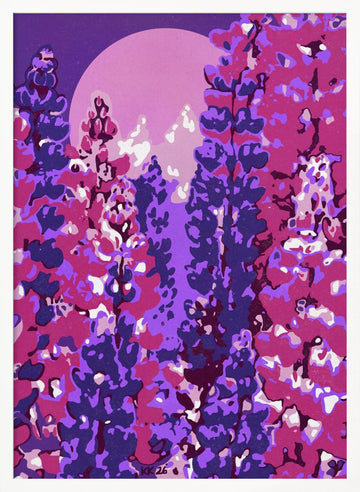 Moonlit Purple Blooms | Poster - White Frame Interior