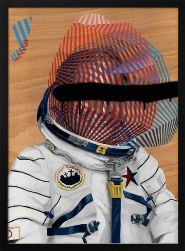 Striped Astronaut Helmet | Poster - Black Metal Frame Interior