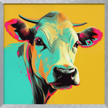 Vibrant Pop Art Cow | Poster - Silver Frame Interior