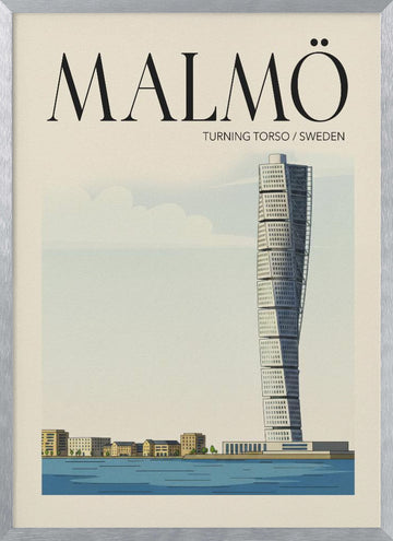 Malmö Travel Poster | Poster - Silver Frame Interior