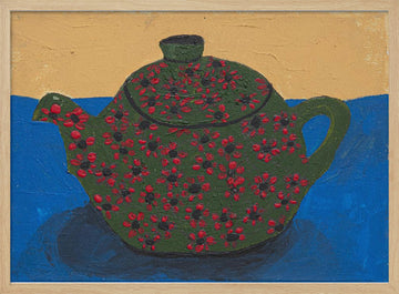 Green Floral Teapot Still Life | Poster - Wood Frame Interior