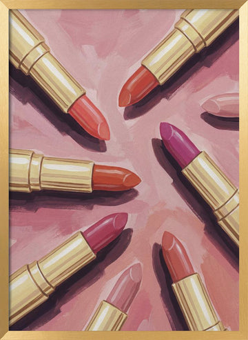 Vibrant Pink Lipsticks | Poster - Gold Frame Interior