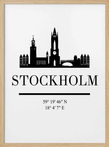 Stockholm City Silhouette | Poster - Wood Frame Interior