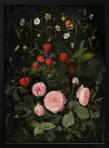 Still Life With Roses and Strawberries | Poster - Black Metal Frame Interior