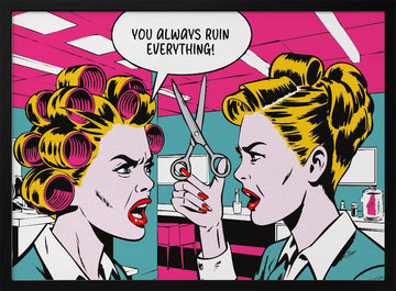 Pop Art Office Fight | Poster - Black Metal Frame Interior