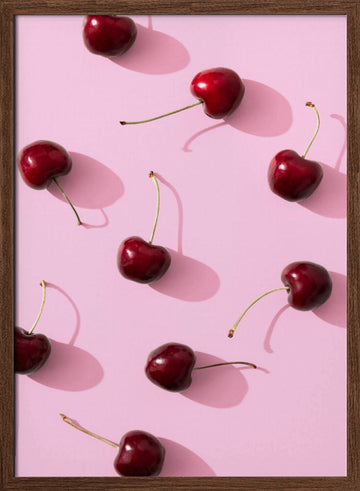 Red Cherries Pink Pop | Poster - Walnut Frame Interior