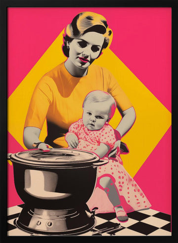 Retro Kitchen Motherhood | Poster - Black Metal Frame Interior